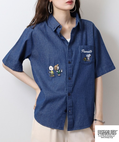 PEANUTS(ピーナッツ)の「PEANUTS 刺繍デニム半袖シャツ(シャツ/ブラウス・メンズ・ブルー系/ネイビー/ブルー/ネイビー系・M/L/LL)」の21枚目の写真