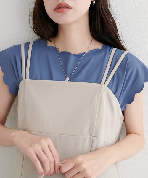 natural couture(ナチュラルクチュール)の「前後2WAYスカラップノースリカットソーブラウス(Tシャツ/カットソー・レディース・ブルー/レッド/ピンク/ブラック/グレイッシュベージュ・FREE)」の19枚目の写真