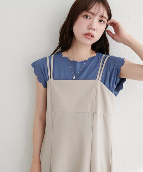 natural couture(ナチュラルクチュール)の「前後2WAYスカラップノースリカットソーブラウス(Tシャツ/カットソー・レディース・ブルー/レッド/ピンク/ブラック/グレイッシュベージュ・FREE)」の20枚目の写真