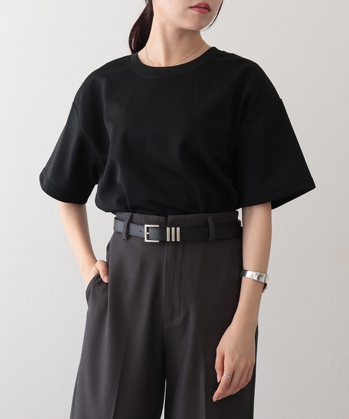 Lace Ladies(レースレディース)の「クルーネック ベーシック ドロップショルダー 半袖 Tシャツ(Tシャツ/カットソー・レディース・ブラック/グレイッシュベージュ/ホワイト/グリーン/ベージュ・M/L/XL/S)」の2枚目の写真