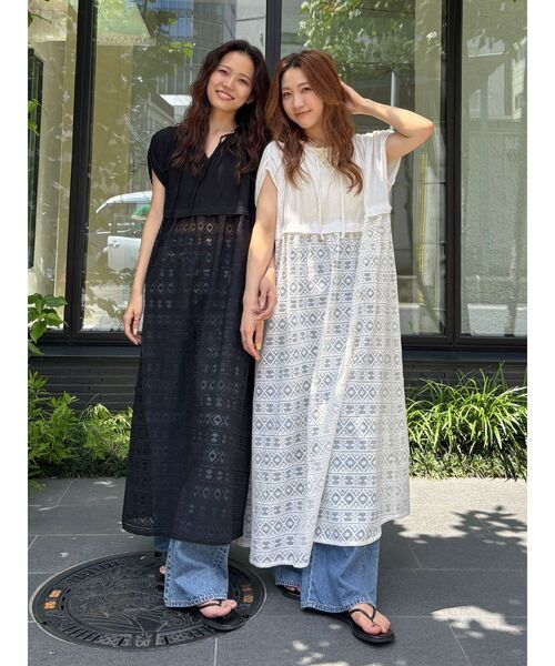 セール】メッシュレースノースリワンピース（ワンピース）｜Ungrid