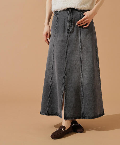 N.(N. Natural Beauty Basic)(エヌエヌナチュラルビューティーベーシック)の「パネル切替デニムフレアスカート(デニムスカート・レディース・ブルー/ブラック・MEDIUM)」の9枚目の写真