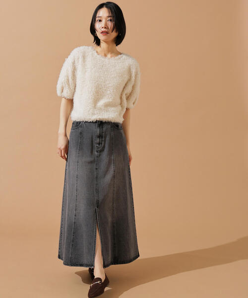 N.(N. Natural Beauty Basic)(エヌエヌナチュラルビューティーベーシック)の「パネル切替デニムフレアスカート(デニムスカート・レディース・ブルー/ブラック・MEDIUM)」の10枚目の写真