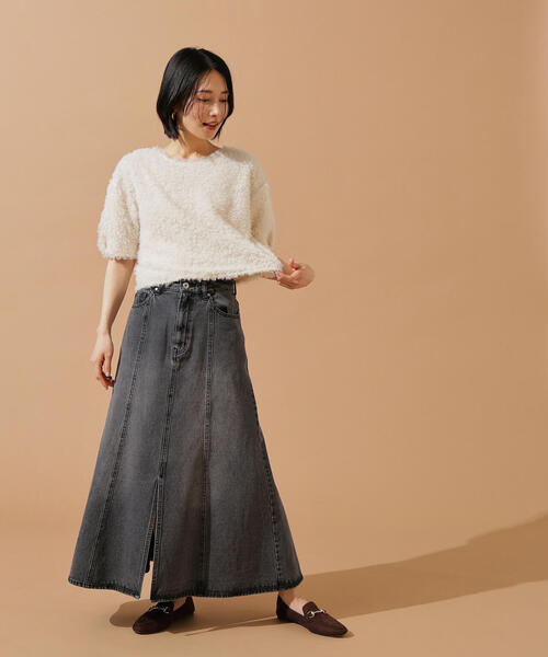 N.(N. Natural Beauty Basic)(エヌエヌナチュラルビューティーベーシック)の「パネル切替デニムフレアスカート(デニムスカート・レディース・ブルー/ブラック・MEDIUM)」の11枚目の写真