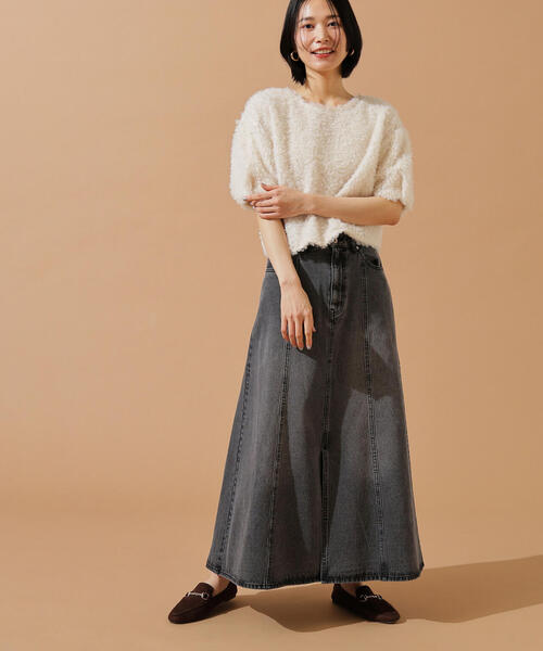 N.(N. Natural Beauty Basic)(エヌエヌナチュラルビューティーベーシック)の「パネル切替デニムフレアスカート(デニムスカート・レディース・ブルー/ブラック・MEDIUM)」の13枚目の写真