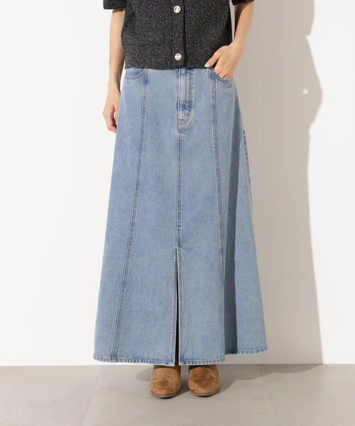 N.(N. Natural Beauty Basic)(エヌエヌナチュラルビューティーベーシック)の「パネル切替デニムフレアスカート(デニムスカート・レディース・ブルー/ブラック・MEDIUM)」の4枚目の写真