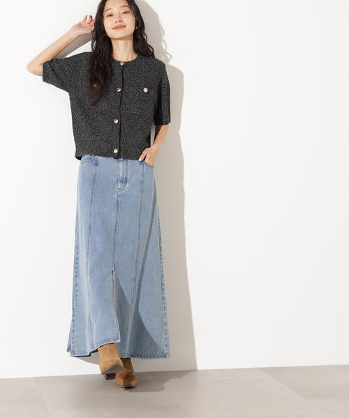 N.(N. Natural Beauty Basic)(エヌエヌナチュラルビューティーベーシック)の「パネル切替デニムフレアスカート(デニムスカート・レディース・ブルー/ブラック・MEDIUM)」の5枚目の写真