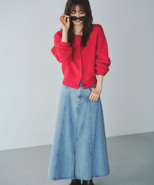 N.(N. Natural Beauty Basic)(エヌエヌナチュラルビューティーベーシック)の「パネル切替デニムフレアスカート(デニムスカート・レディース・ブルー/ブラック・MEDIUM)」の1枚目の写真