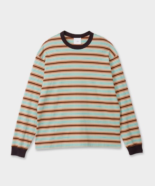 CINOH ブラウン ノースリーブ、長袖風 ATONオフホワイト長袖カットソー CINOH（チノ）の「STRIPE LONG SLEEVE T-SHIRT（Tシャツ/カットソー