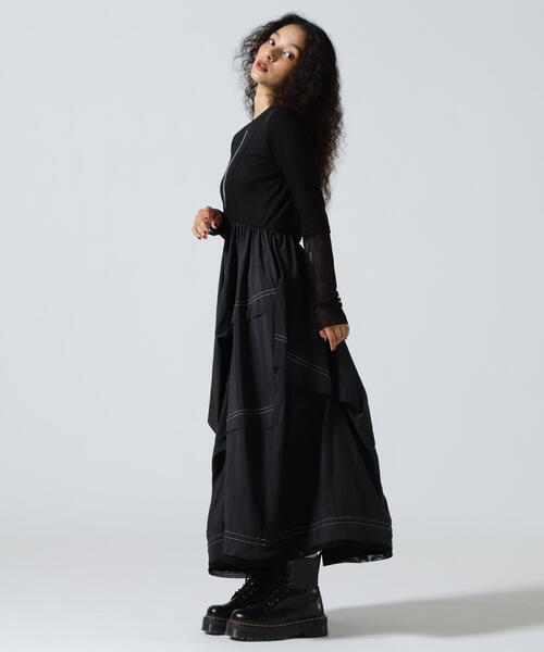 AULA AILA(アウラアイラ)の「AULA AILA/アウラアイラ/WAIST SWITCHING ONE PIECE/ウエストスイッチングワンピース(ワンピース・レディース・ブラック/ホワイト系2・0)」の6枚目の写真