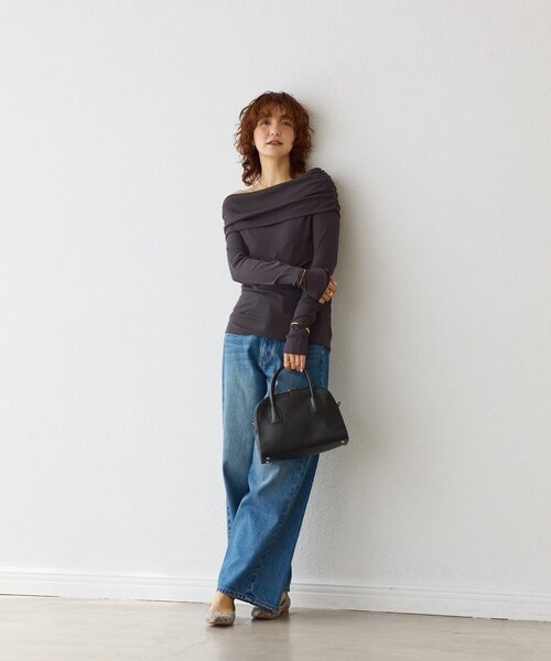 RIVE DROITE（リヴドロワ）の「【女性らしい抜け感】シアーテレコオフショルカットソー（Tシャツ/カットソー・レディース・チャコールグレー/ブラック・FREE）」の7枚目の写真