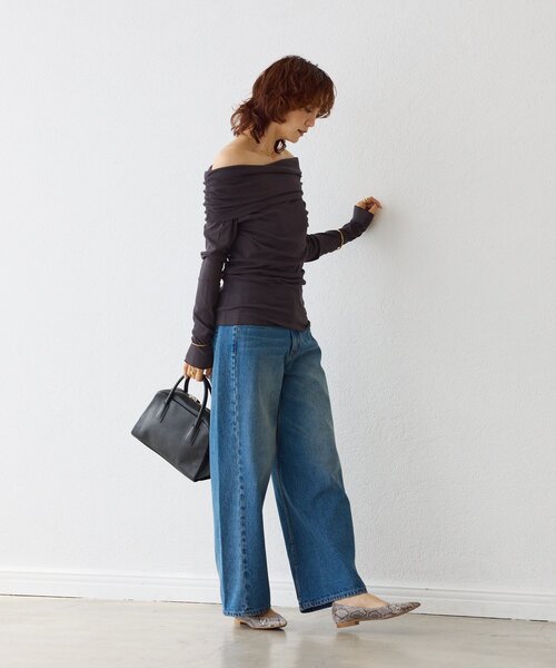 RIVE DROITE（リヴドロワ）の「【女性らしい抜け感】シアーテレコオフショルカットソー（Tシャツ/カットソー・レディース・チャコールグレー/ブラック・FREE）」の9枚目の写真