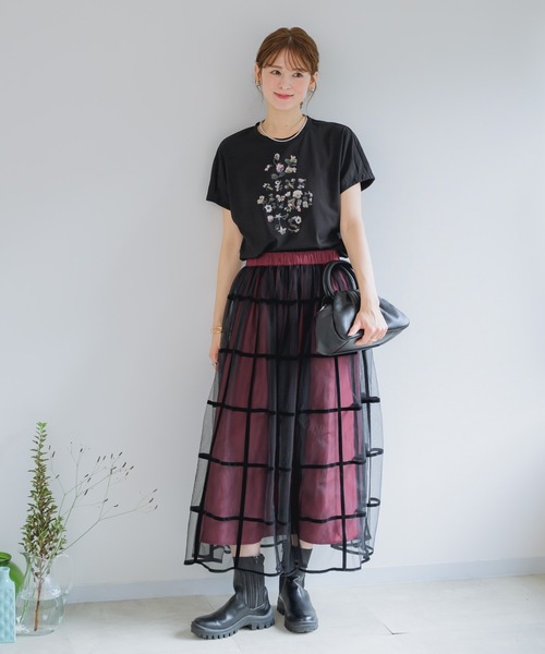 KATHARINE ROSS（キャサリンロス）の「【KATHARINE ROSS】アートフラワープリントプルオーバー（Tシャツ/カットソー・レディース・ホワイト/ブラック・MEDIUM）」の4枚目の写真