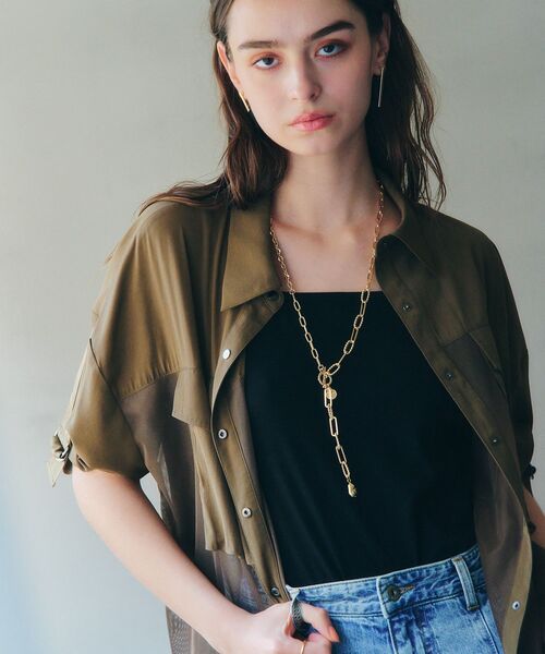 Editt by YECCA VECCA(エディットバイイェッカヴェッカ)の「メッシュMIXデザインシャツ②(シャツ/ブラウス・レディース・ブラック/カーキ・FREE)」の4枚目の写真