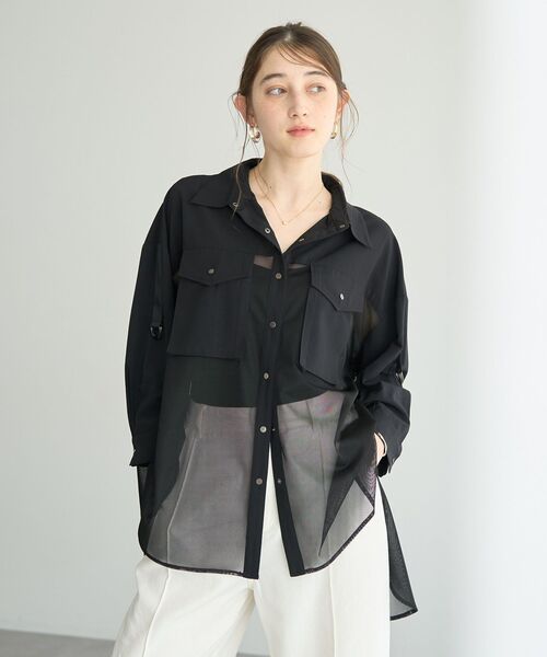 Editt by YECCA VECCA(エディットバイイェッカヴェッカ)の「メッシュMIXデザインシャツ②(シャツ/ブラウス・レディース・ブラック/カーキ・FREE)」の15枚目の写真