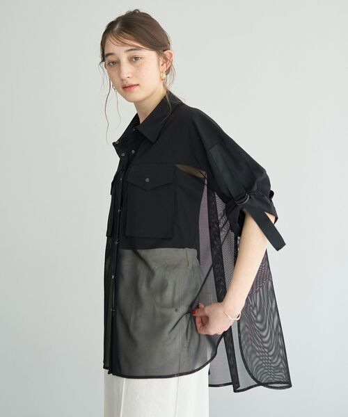 Editt by YECCA VECCA(エディットバイイェッカヴェッカ)の「メッシュMIXデザインシャツ②(シャツ/ブラウス・レディース・ブラック/カーキ・FREE)」の16枚目の写真