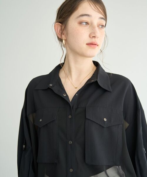 Editt by YECCA VECCA(エディットバイイェッカヴェッカ)の「メッシュMIXデザインシャツ②(シャツ/ブラウス・レディース・ブラック/カーキ・FREE)」の18枚目の写真