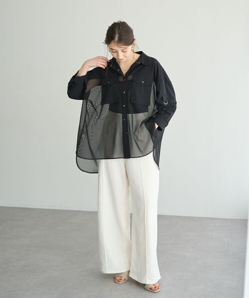 Editt by YECCA VECCA(エディットバイイェッカヴェッカ)の「メッシュMIXデザインシャツ②(シャツ/ブラウス・レディース・ブラック/カーキ・FREE)」の22枚目の写真
