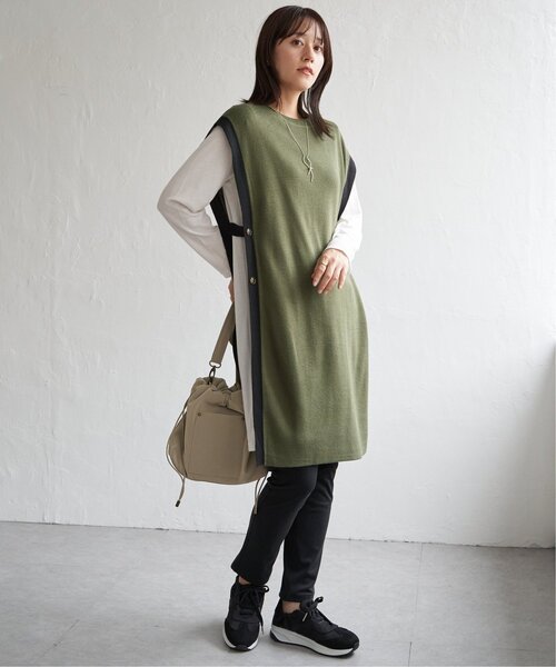 ikka（イッカ）の「【2点セット】サイドボタンニットベストセットワンピース（ワンピース・レディース・ブラック/グリーン系その他/モカ・M/L/S）」の12枚目の写真