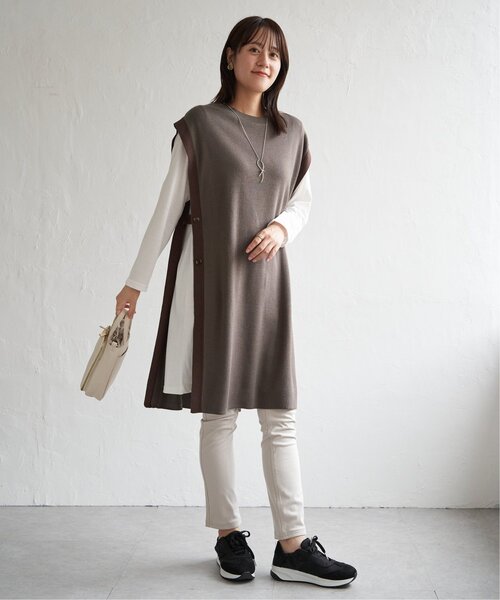 ikka（イッカ）の「【2点セット】サイドボタンニットベストセットワンピース（ワンピース・レディース・ブラック/グリーン系その他/モカ・M/L/S）」の14枚目の写真