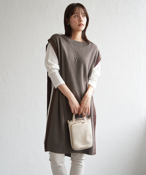 ikka（イッカ）の「【2点セット】サイドボタンニットベストセットワンピース（ワンピース・レディース・ブラック/グリーン系その他/モカ・M/L/S）」の5枚目の写真