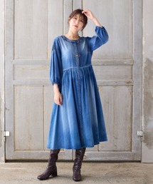 タグ付き　ローズティアラ ロングワンピース　デニム調　リボンベルト 可愛い　夏 タグ付き ローズティアラ ロングワンピース デニム調 リボン