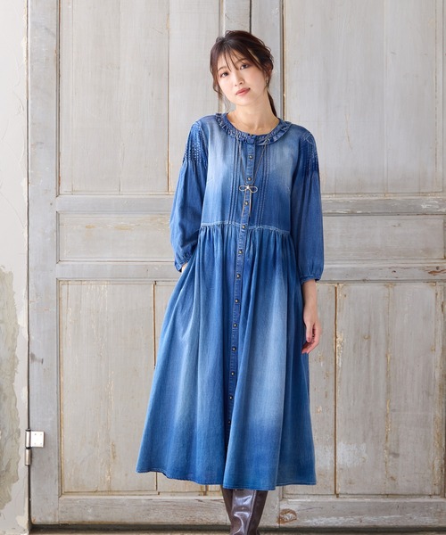 Rose Tiara(ローズティアラ)の「【手洗いOK】デニムワンピース(ワンピース・レディース・ネイビー・38)」の4枚目の写真