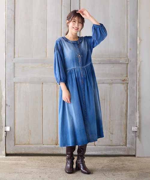 Rose Tiara(ローズティアラ)の「【手洗いOK】デニムワンピース(ワンピース・レディース・ネイビー・38)」の3枚目の写真