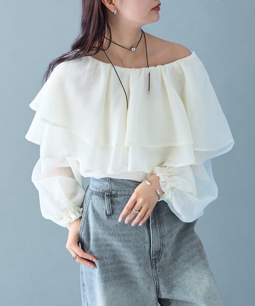 【お値下げ中】MIKIOSAKABE シースルー フリル付き長袖ブラウス セール】シアーフリル長袖ブラウス（シャツ/ブラウス）｜mystic