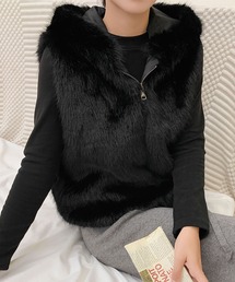 フェイクファー フード付き ジレ ベスト