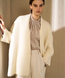 qualite | 【CLASSY.お仕事名品Award受賞】フォックスウールガウン/秋服/冬服/オフィスカジュアル/羽織り/バーガンディ/厚手/コーディガン(カーディガン/ボレロ)