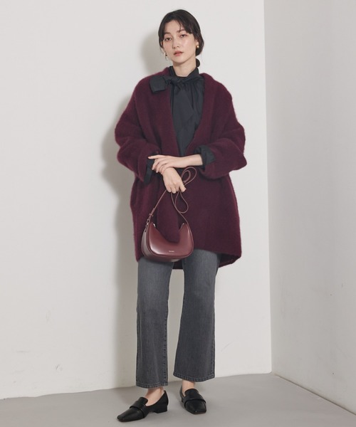 qualite（カリテ）の「【CLASSY.お仕事名品Award受賞】フォックスウールガウン/秋服/冬服/オフィスカジュアル/羽織り/バーガンディ/厚手/コーディガン（カーディガン/ボレロ・レディース・アイボリー/ワイン/チャコールグレー/グリーン・フリー）」の5枚目の写真