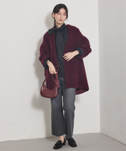 qualite（カリテ）の「【CLASSY.お仕事名品Award受賞】フォックスウールガウン/秋服/冬服/オフィスカジュアル/羽織り/バーガンディ/厚手/コーディガン（カーディガン/ボレロ・レディース・アイボリー/ワイン/チャコールグレー/グリーン・フリー）」の6枚目の写真