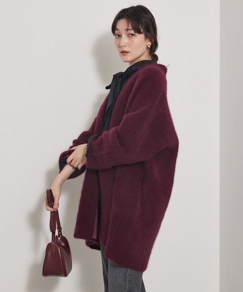 qualite（カリテ）の「【CLASSY.お仕事名品Award受賞】フォックスウールガウン/秋服/冬服/オフィスカジュアル/羽織り/バーガンディ/厚手/コーディガン（カーディガン/ボレロ・レディース・アイボリー/ワイン/チャコールグレー/グリーン・フリー）」の7枚目の写真