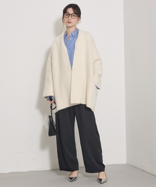 qualite（カリテ）の「【CLASSY.お仕事名品Award受賞】フォックスウールガウン/秋服/冬服/オフィスカジュアル/羽織り/バーガンディ/厚手/コーディガン（カーディガン/ボレロ・レディース・アイボリー/ワイン/チャコールグレー/グリーン・フリー）」の8枚目の写真