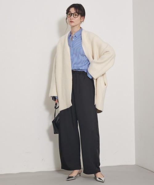 qualite（カリテ）の「【CLASSY.お仕事名品Award受賞】フォックスウールガウン/秋服/冬服/オフィスカジュアル/羽織り/バーガンディ/厚手/コーディガン（カーディガン/ボレロ・レディース・アイボリー/ワイン/チャコールグレー/グリーン・フリー）」の9枚目の写真