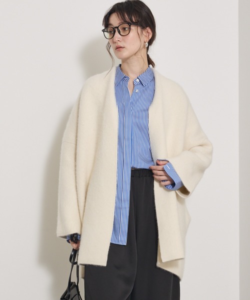 qualite（カリテ）の「【CLASSY.お仕事名品Award受賞】フォックスウールガウン/秋服/冬服/オフィスカジュアル/羽織り/バーガンディ/厚手/コーディガン（カーディガン/ボレロ・レディース・アイボリー/ワイン/チャコールグレー/グリーン・フリー）」の11枚目の写真