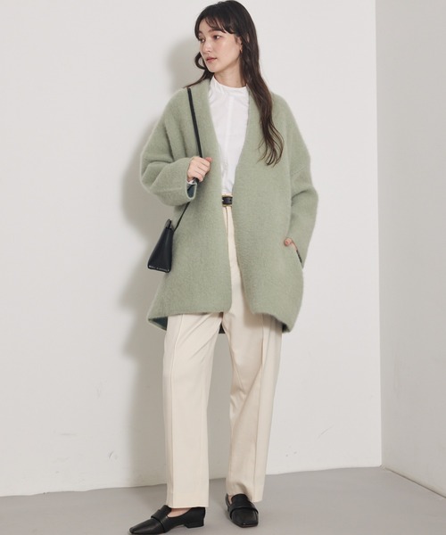 qualite（カリテ）の「【CLASSY.お仕事名品Award受賞】フォックスウールガウン/秋服/冬服/オフィスカジュアル/羽織り/バーガンディ/厚手/コーディガン（カーディガン/ボレロ・レディース・アイボリー/ワイン/チャコールグレー/グリーン・フリー）」の12枚目の写真