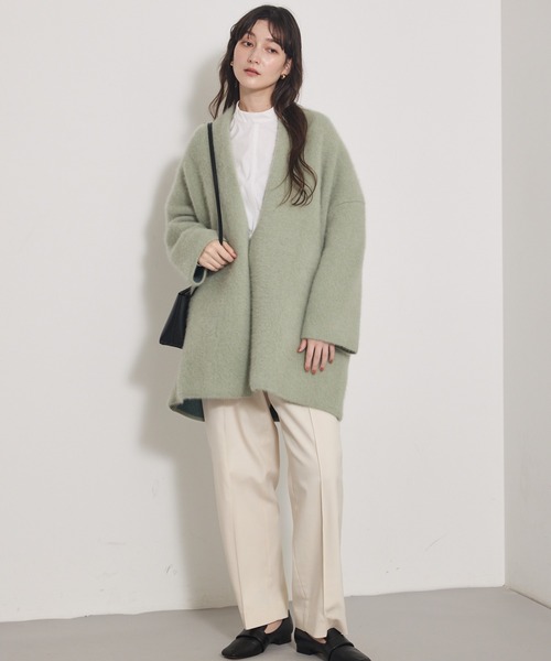 qualite（カリテ）の「【CLASSY.お仕事名品Award受賞】フォックスウールガウン/秋服/冬服/オフィスカジュアル/羽織り/バーガンディ/厚手/コーディガン（カーディガン/ボレロ・レディース・アイボリー/ワイン/チャコールグレー/グリーン・フリー）」の13枚目の写真