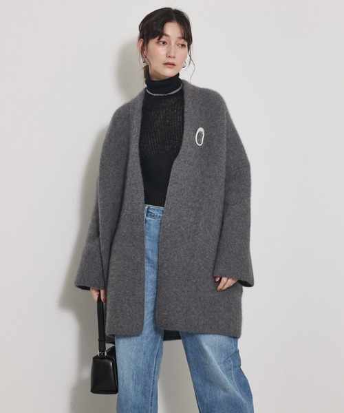 qualite（カリテ）の「【CLASSY.お仕事名品Award受賞】フォックスウールガウン/秋服/冬服/オフィスカジュアル/羽織り/バーガンディ/厚手/コーディガン（カーディガン/ボレロ・レディース・アイボリー/ワイン/チャコールグレー/グリーン・フリー）」の19枚目の写真