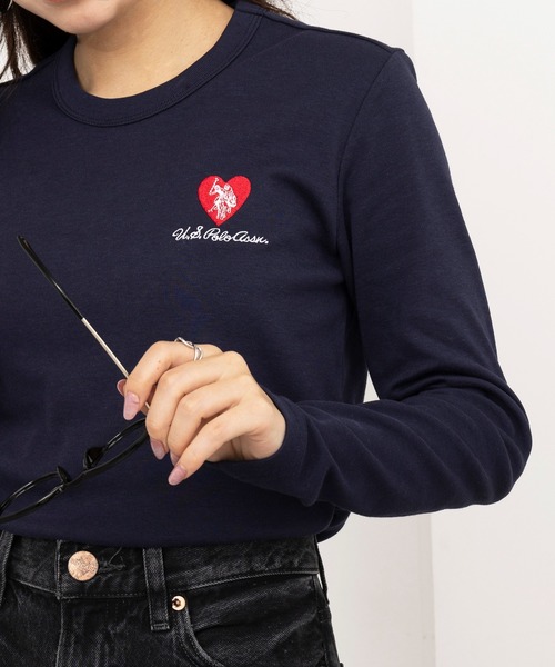 U.S. POLO ASSN.(ユーエスポロアッスン)の「【U.S. POLO ASSN.】ビューティースムースタッチ ハートロングスリーブT ロンT(Tシャツ/カットソー・レディース・ネイビー/ホワイト/ピンク/ブラック・S/M)」の1枚目の写真
