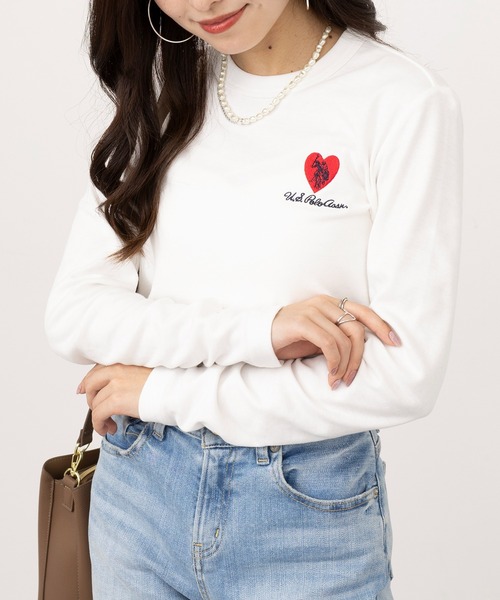 U.S. POLO ASSN.(ユーエスポロアッスン)の「【U.S. POLO ASSN.】ビューティースムースタッチ ハートロングスリーブT ロンT(Tシャツ/カットソー・レディース・ネイビー/ホワイト/ピンク/ブラック・S/M)」の2枚目の写真