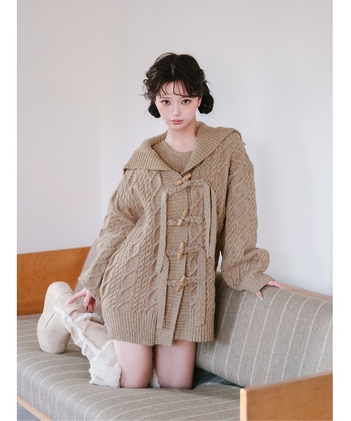 ダーリッチ　ケーブルアンサンブルニットミニワンピース ケーブルアンサンブルニットミニワンピース（ワンピース）｜Darich