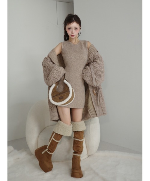 ダーリッチ　ケーブルアンサンブルニットミニワンピース ケーブルアンサンブルニットミニワンピース（ワンピース）｜Darich