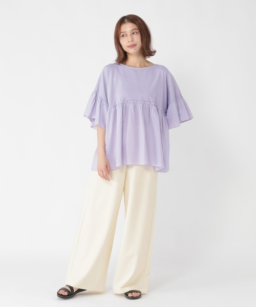 studio CLIP（スタディオクリップ）の「シルケットポンチワイドパンツ[プチ・トールサイズあり]（その他パンツ・レディース・ブラック/オフホワイト/ライトグレー/スモーク・FREE）」の7枚目の写真