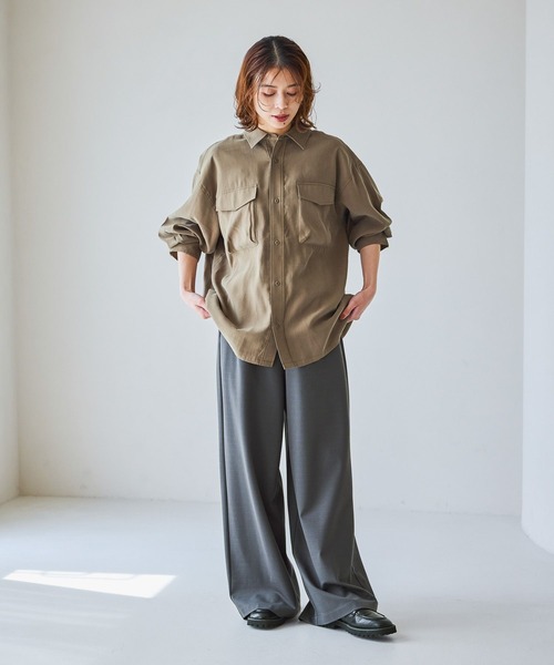 studio CLIP（スタディオクリップ）の「シルケットポンチワイドパンツ[プチ・トールサイズあり]（その他パンツ・レディース・ブラック/オフホワイト/ライトグレー/スモーク・FREE）」の21枚目の写真