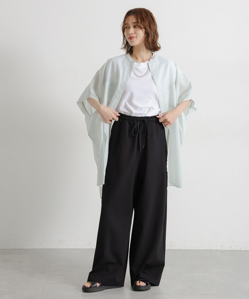セール】シルケットポンチワイドパンツ[プチ・トールサイズあり