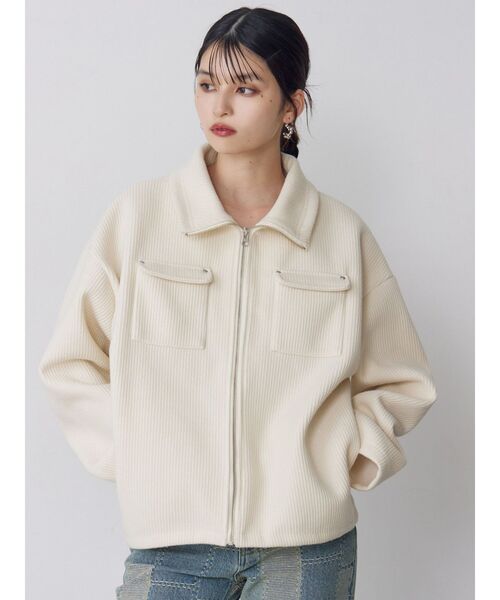 MURUA(ムルーア)の「【セットアップ対応】スタンドZIPブルゾン(ブルゾン・レディース・ネイビー/アイボリー・FREE)」の3枚目の写真