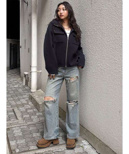 MURUA(ムルーア)の「【セットアップ対応】スタンドZIPブルゾン(ブルゾン・レディース・ネイビー/アイボリー・FREE)」の19枚目の写真