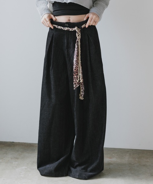 セール】Leopard-print belted wide-leg pants / レオパード柄ベルト